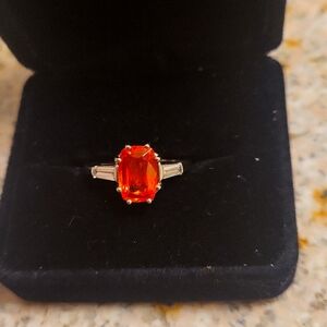 Mandarin garnet diamond ring in platinum Free Earrings with Purchase